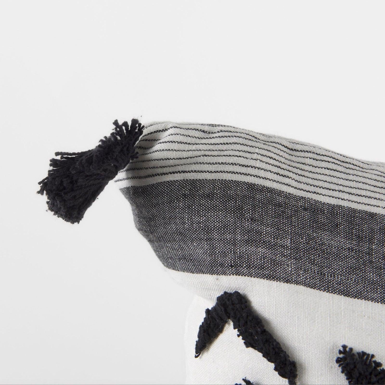 Mercana Kimia White and Black Fabric Herringbone and Fringed Decorative Pillow Cover Clearance