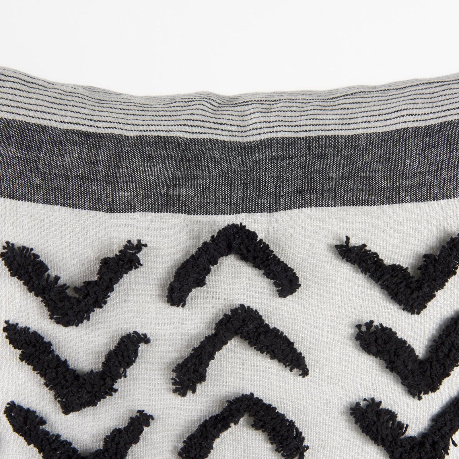 Mercana Kimia White and Black Fabric Herringbone and Fringed Decorative Pillow Cover Clearance
