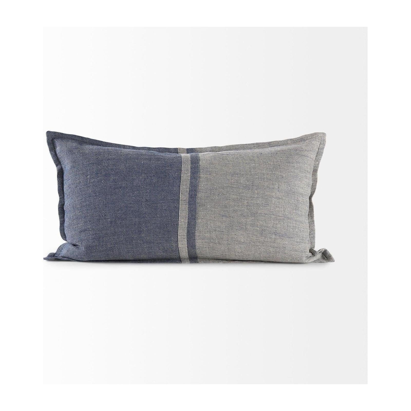Mercana Aubrielle Gray and Blue Fabric Color Blocked Decorative Pillow Cover Clearance
