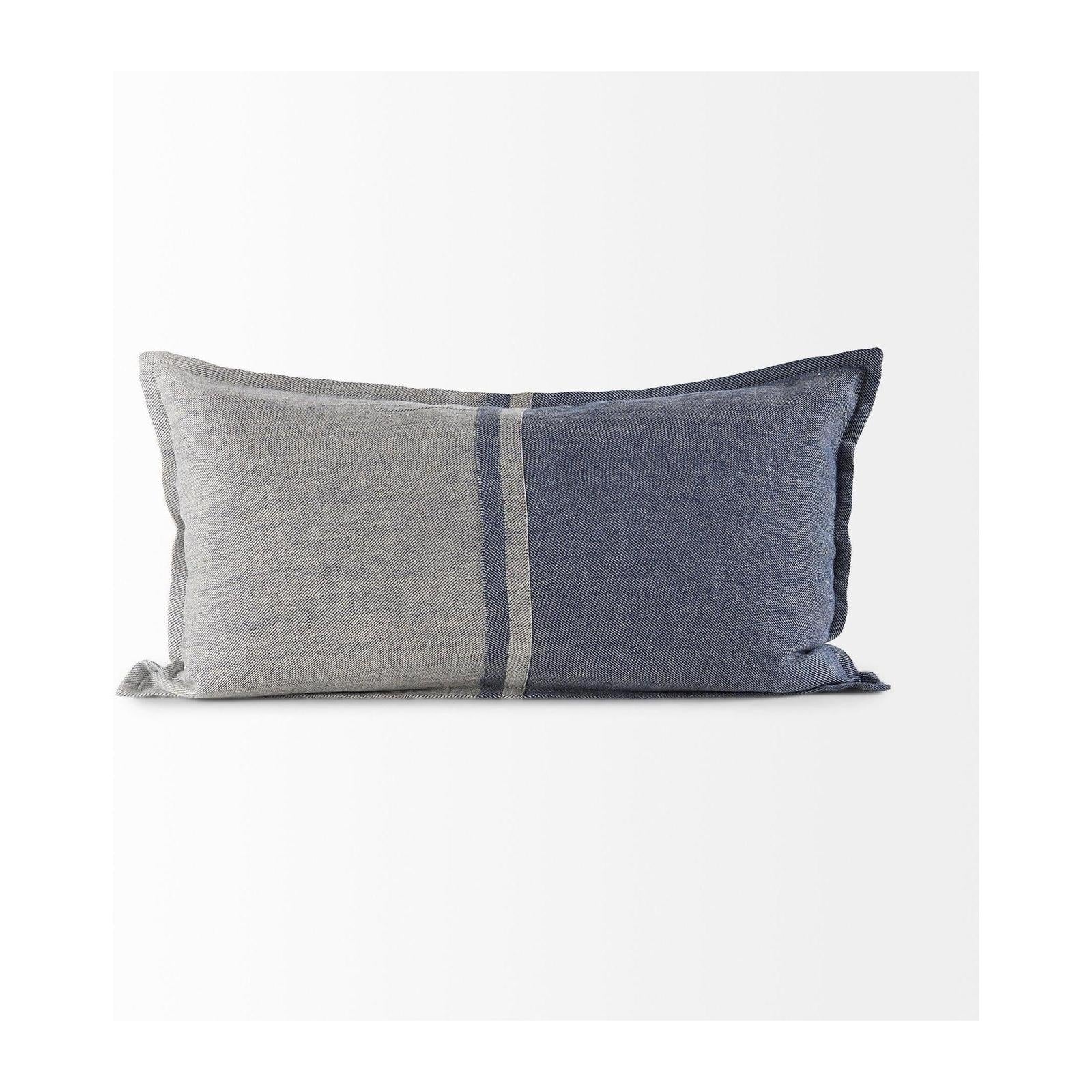 Mercana Aubrielle Gray and Blue Fabric Color Blocked Decorative Pillow Cover Clearance