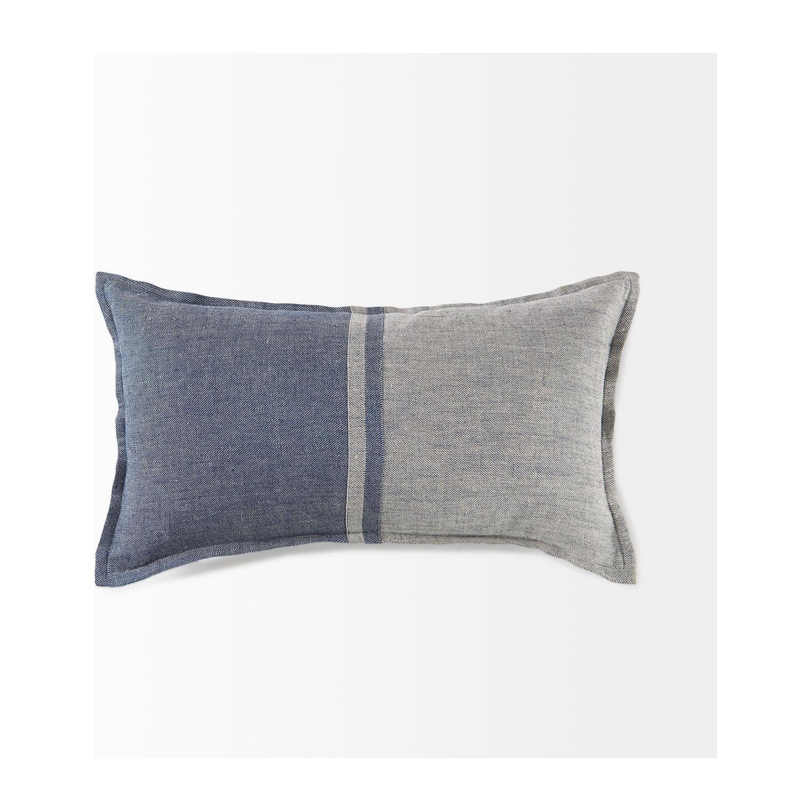 Mercana Aubrielle Gray and Blue Fabric Color Blocked Decorative Pillow Cover Clearance