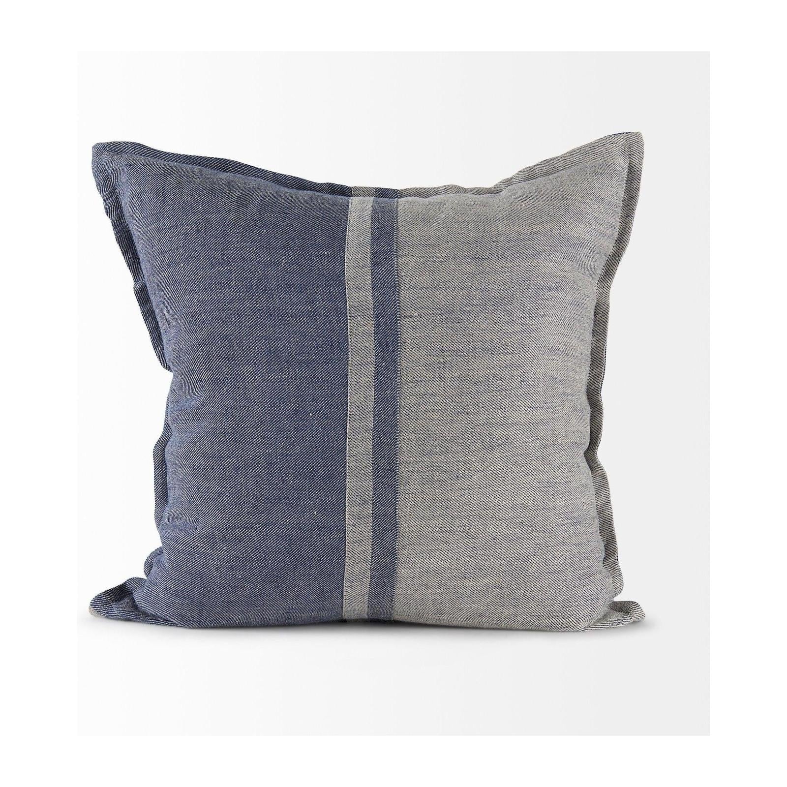 Mercana Aubrielle Gray and Blue Fabric Color Blocked Decorative Pillow Cover Clearance