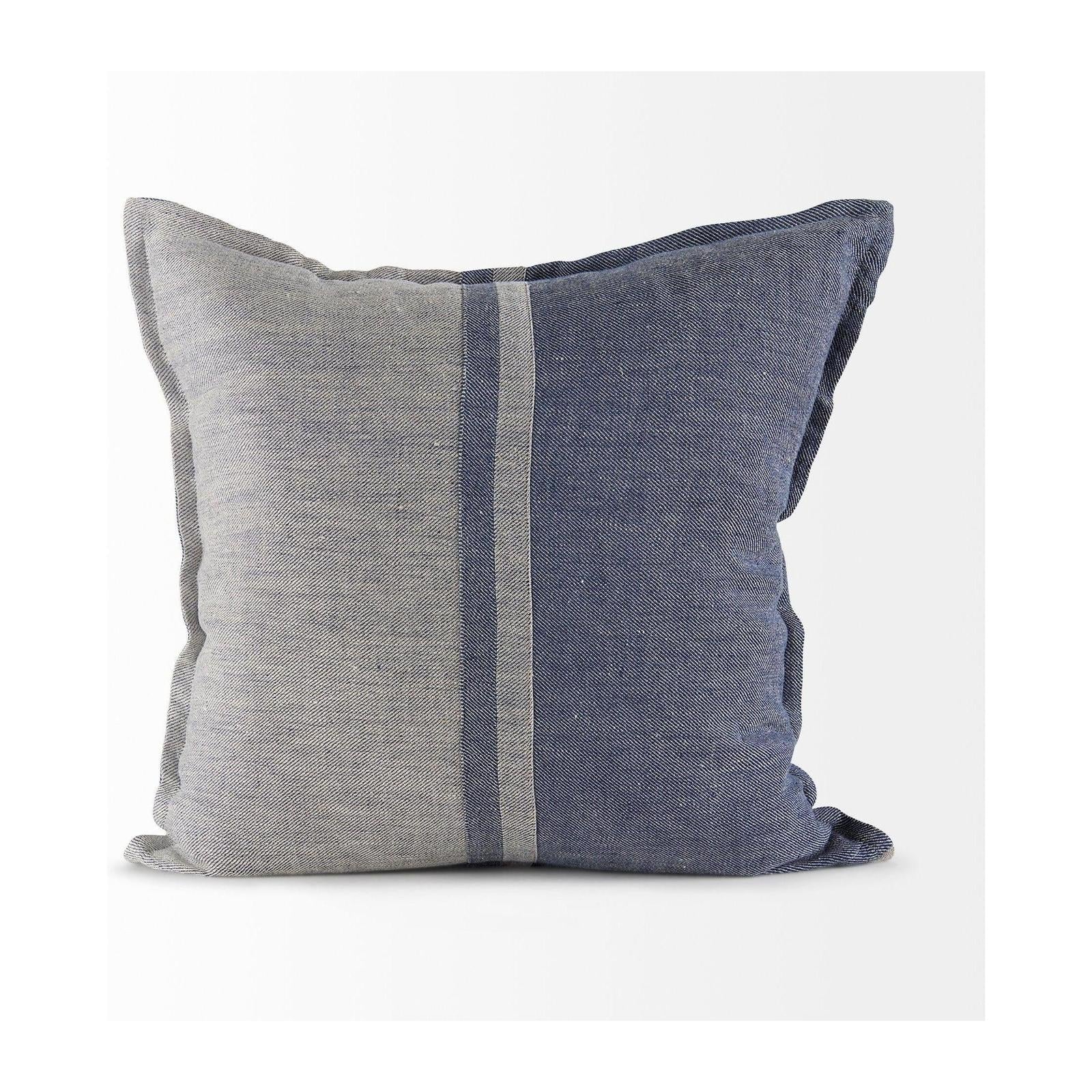 Mercana Aubrielle Gray and Blue Fabric Color Blocked Decorative Pillow Cover Clearance