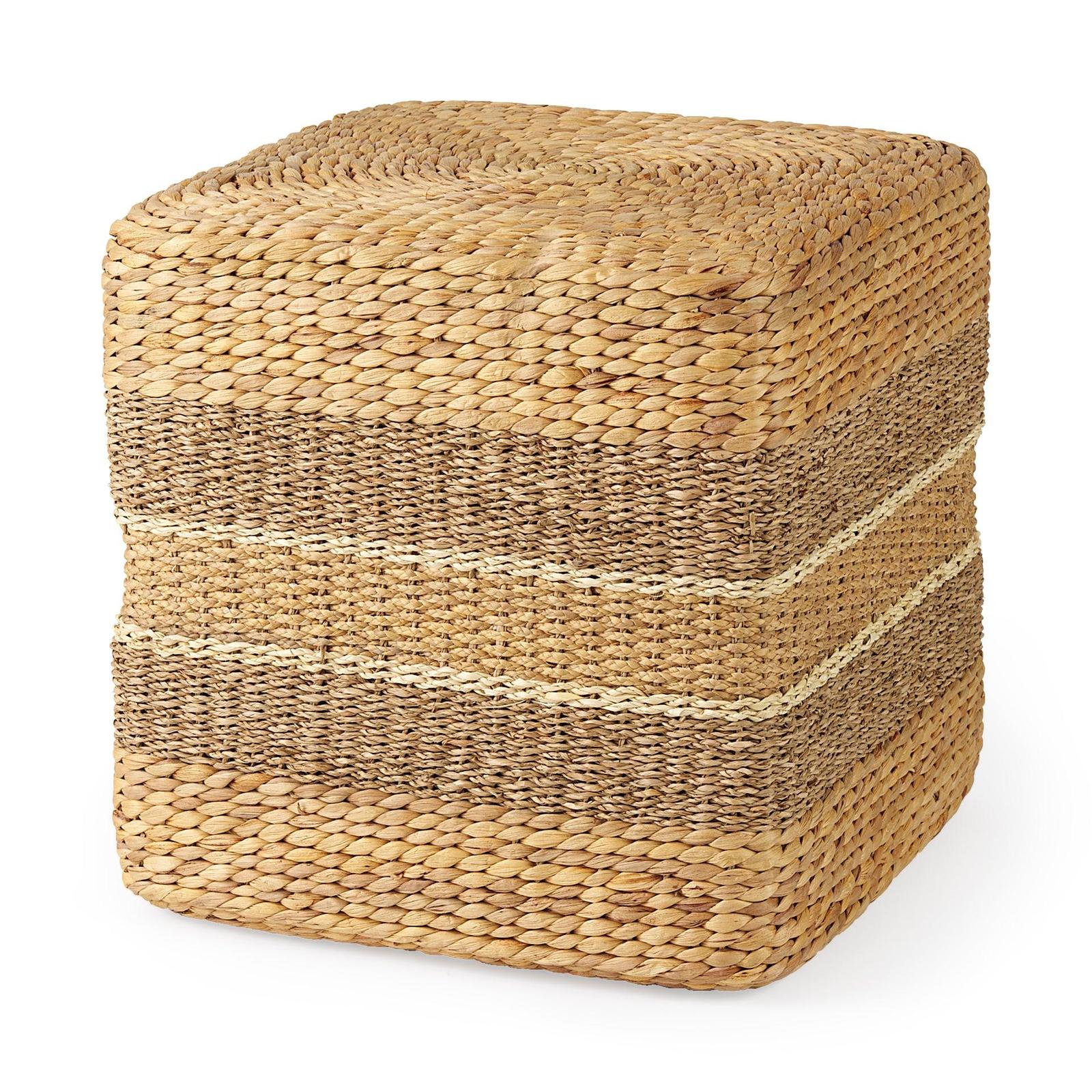 Mercana Maya Light Brown W/Medium Brown Stripes Seagrass Pouf