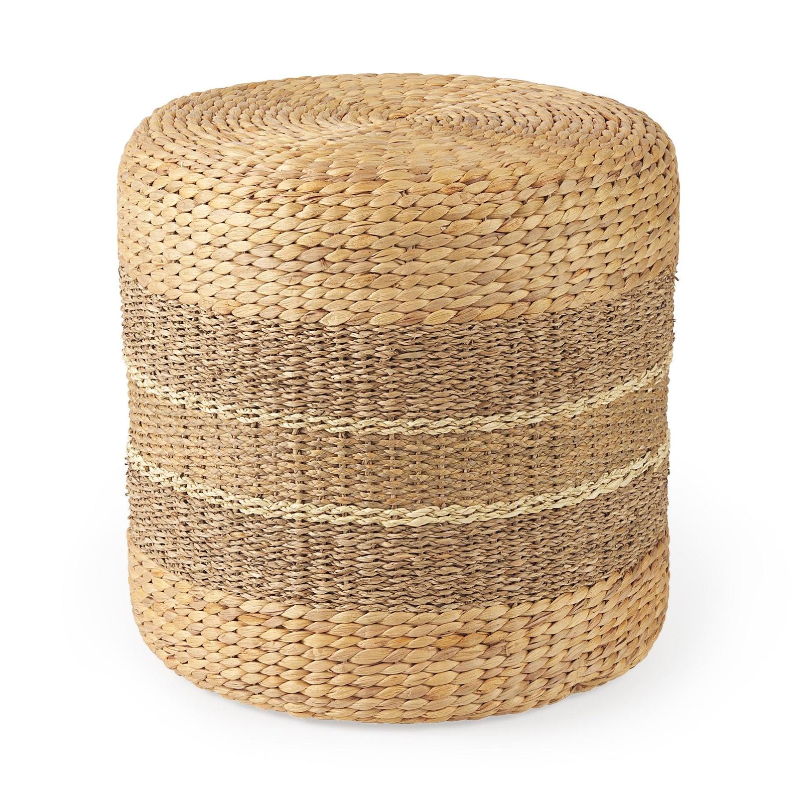 Mercana Maya Light Brown W/Medium Brown Stripes Seagrass Pouf