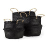 Mercana Ella Black Seagrass Basket W/ Light Brown Handles-Set of 3