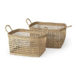 Mercana Bellisa Medium Brown Seagrass Rectangular Basket W/ Handles- Set of 2