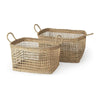 Mercana Bellisa Medium Brown Seagrass Rectangular Basket W/ Handles- Set of 2