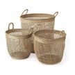 Mercana Bowie Medium Brown Seagrass Round Basket W/ Handles-Set of 3 Clearance