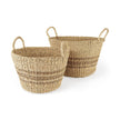 Mercana Vance Light Brown Palm Leaf and Seagrass Round Basket W/ Handles Clearance