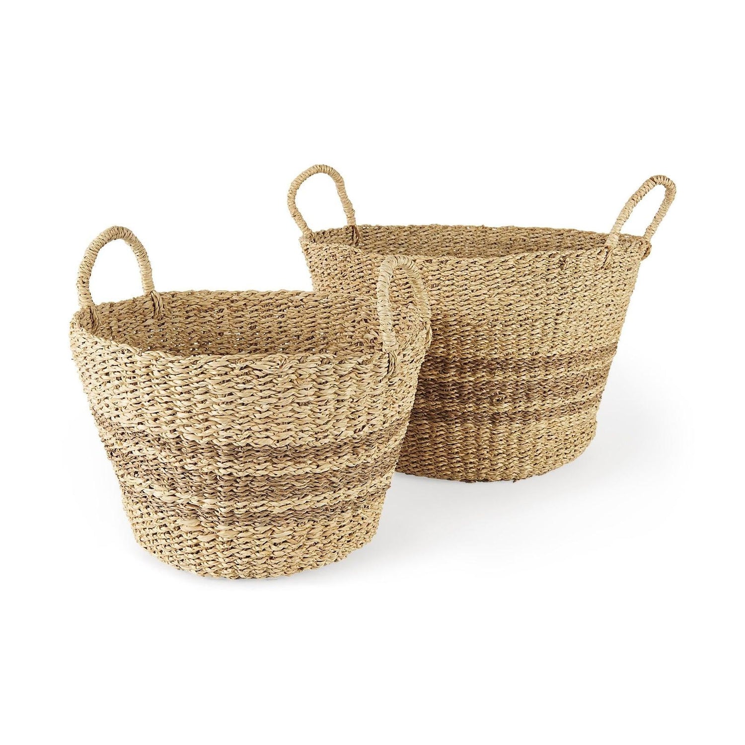 Mercana Vance Light Brown Palm Leaf and Seagrass Round Basket W/ Handles Clearance