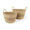 Mercana Vance Light Brown Palm Leaf and Seagrass Round Basket W/ Handles Clearance