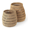 Mercana Hayes Medium Brown Seagrass Round Basket with Stripe Pattern- Set of 2 Clearance