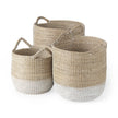 Mercana Maddie Light Brown W/White Dipped Seagrass Round Basket W/ Handles - Set of 3