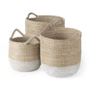 Mercana Maddie Light Brown W/White Dipped Seagrass Round Basket W/ Handles - Set of 3