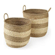 Mercana Bradley Light Brown W/Striped Seagrass Basket W/ Handles- Set of 2 Clearance