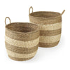 Mercana Bradley Light Brown W/Striped Seagrass Basket W/ Handles- Set of 2 Clearance
