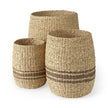 Mercana Sivannah Light Brown and Medium Brown Striped Seagrass Round Basket - Set of 3