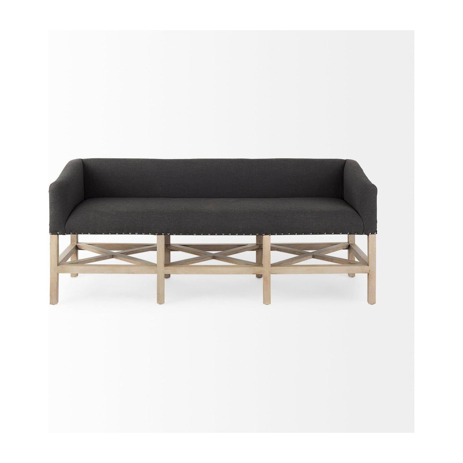 Mercana Bergen Dark Gray Fabric W/ Light Brown Wooden Base Accent Bench Clearance