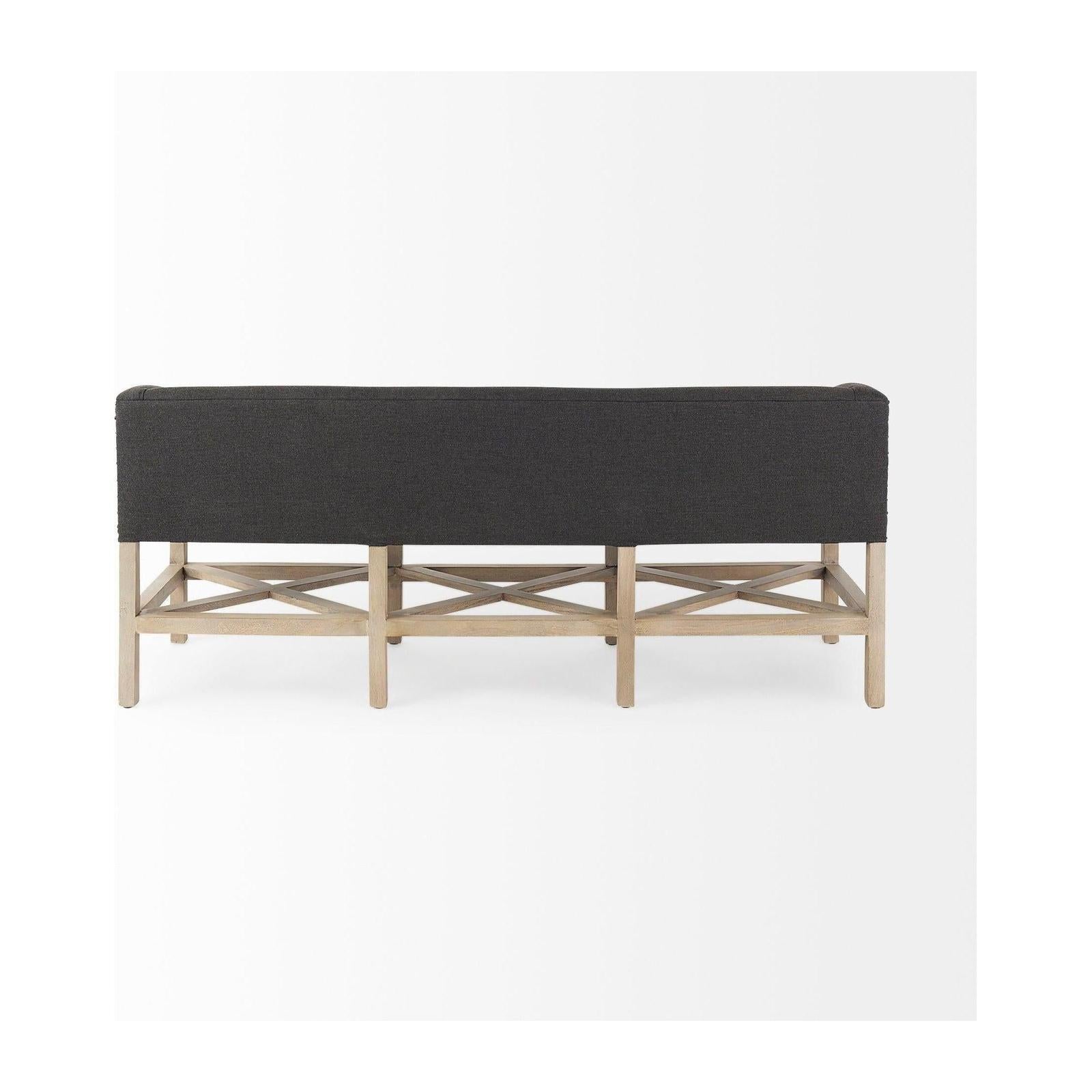 Mercana Bergen Dark Gray Fabric W/ Light Brown Wooden Base Accent Bench Clearance