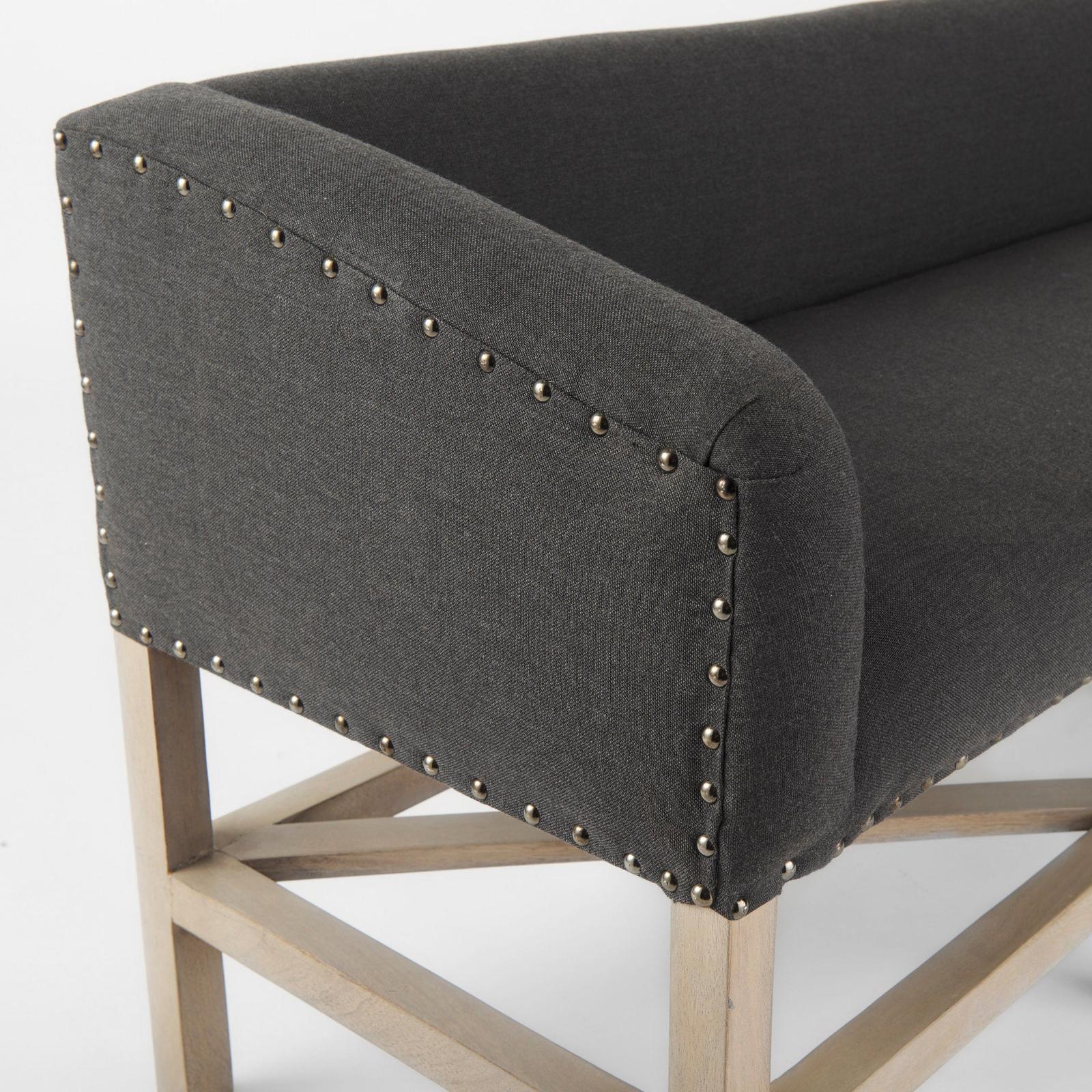 Mercana Bergen Dark Gray Fabric W/ Light Brown Wooden Base Accent Bench Clearance