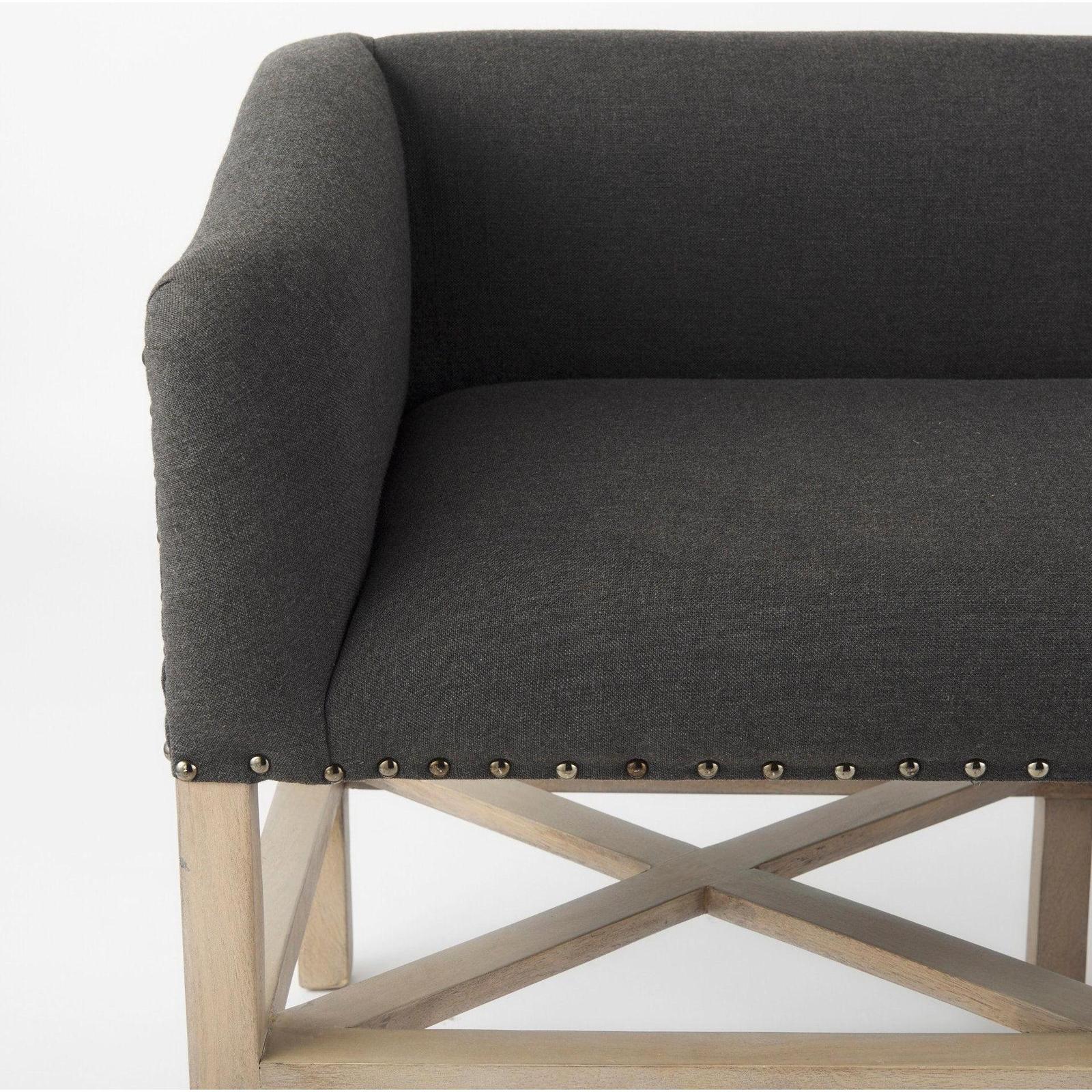 Mercana Bergen Dark Gray Fabric W/ Light Brown Wooden Base Accent Bench Clearance