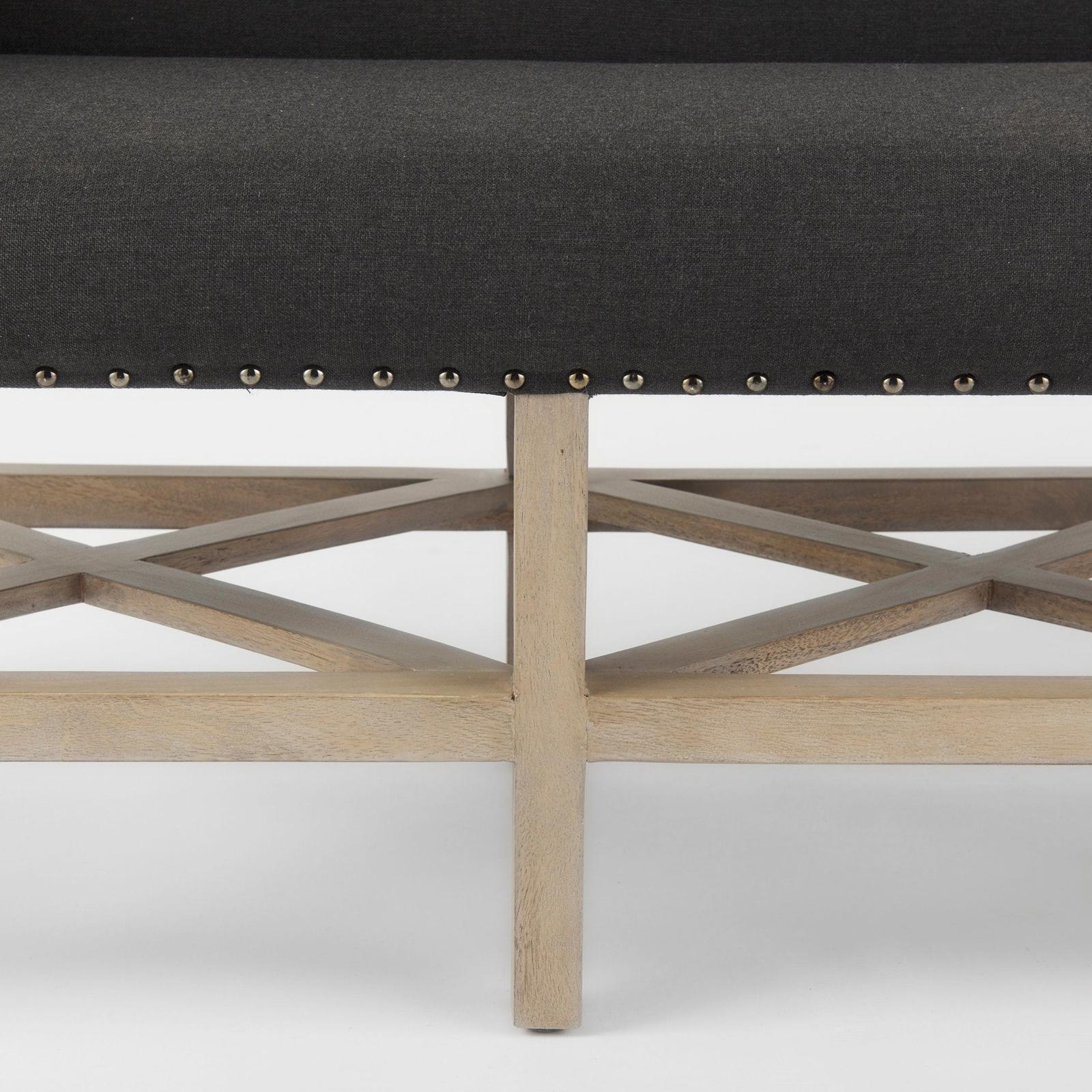 Mercana Bergen Dark Gray Fabric W/ Light Brown Wooden Base Accent Bench Clearance