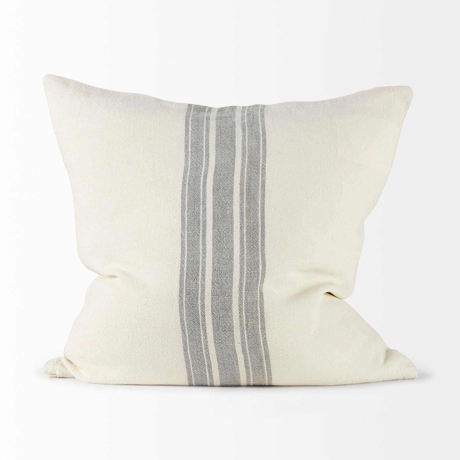 Mercana Patrice Cream With Gray Stripes Decorative Pillow Cover Clearance