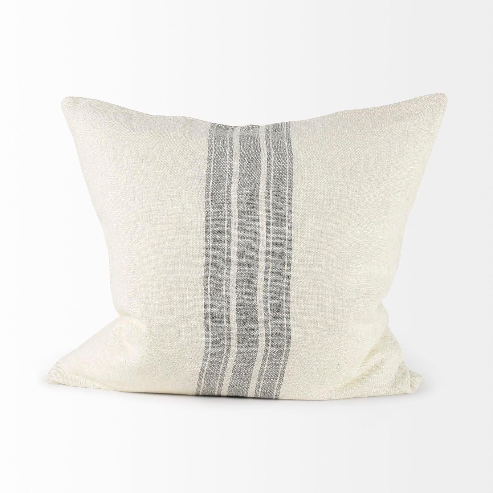 Mercana Patrice Cream With Gray Stripes Decorative Pillow Cover Clearance