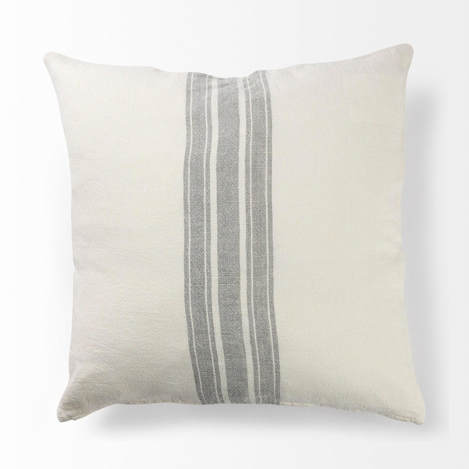 Mercana Patrice Cream With Gray Stripes Decorative Pillow Cover Clearance