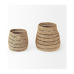 Mercana Hayes Medium Brown Seagrass Round Basket with Stripe Pattern- Set of 2 Clearance