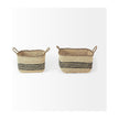 Mercana Emma Light Brown Seagrass Rectangular Basket W/ Black Stripes- Set of 2