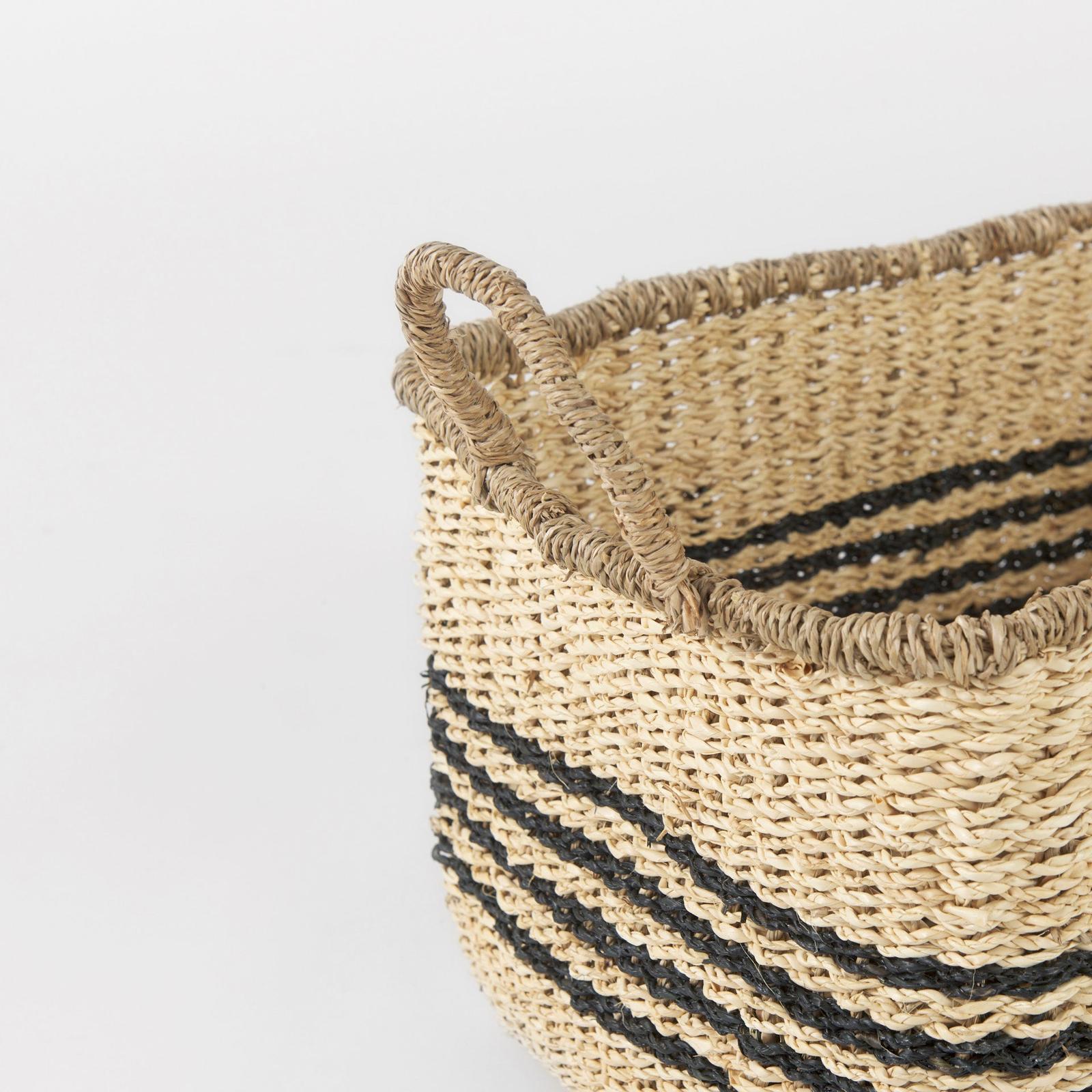 Mercana Emma Light Brown Seagrass Rectangular Basket W/ Black Stripes- Set of 2