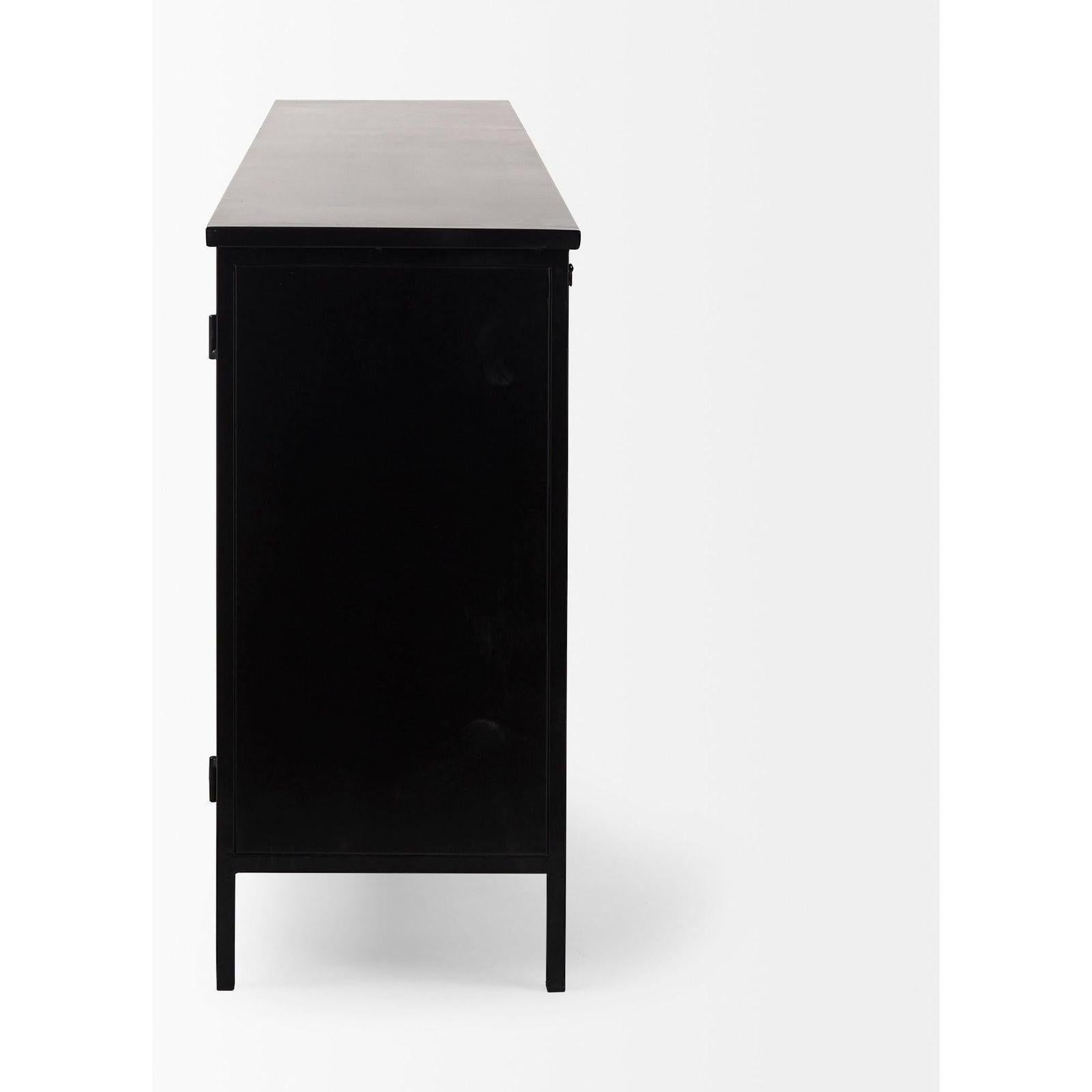 Mercana Aurelia Black and White Metal Four Door Glass Cabinet Buffet Clearance
