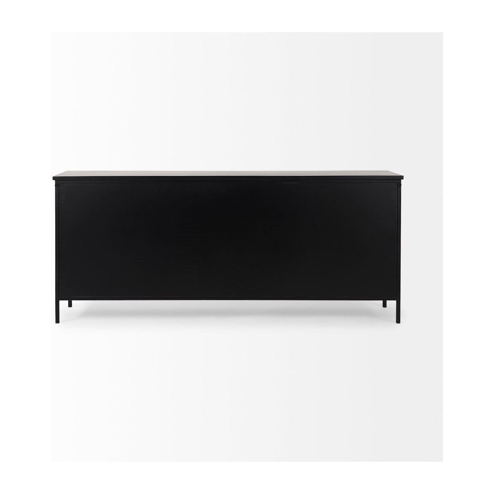 Mercana Aurelia Black and White Metal Four Door Glass Cabinet Buffet Clearance