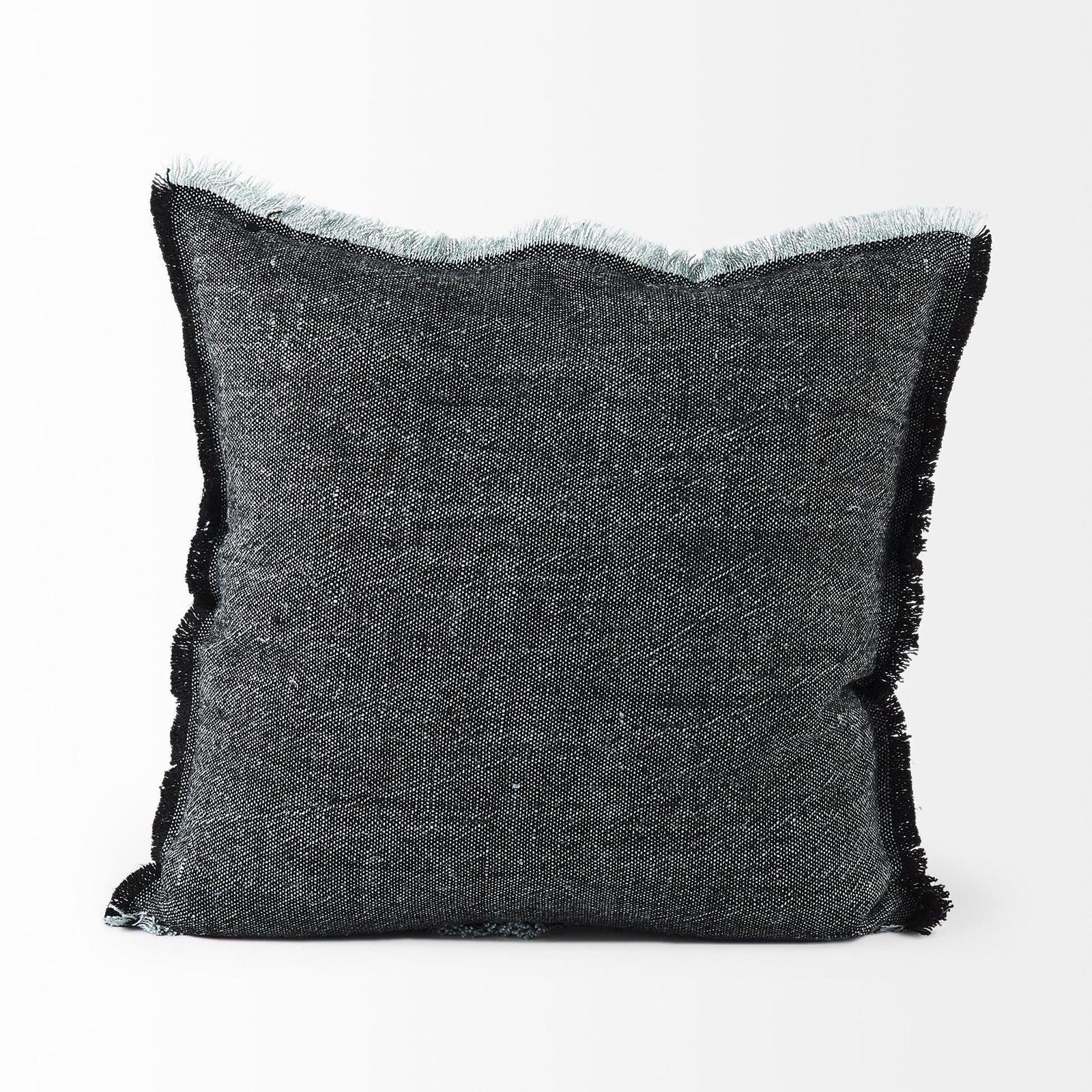 Mercana Malia Black and Teal Fabric Fringed Decorative Pillow Cover