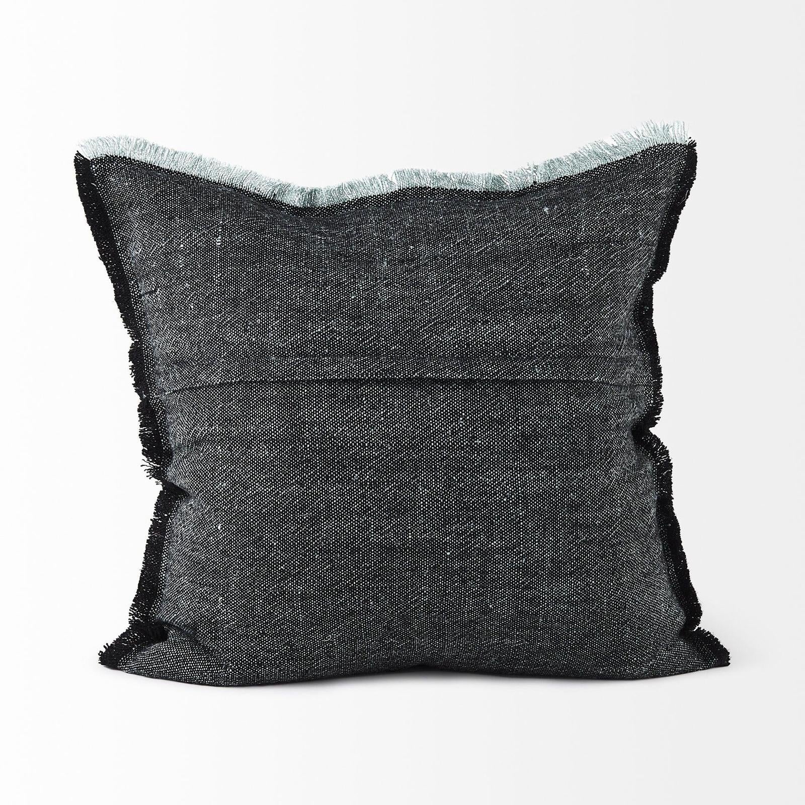 Mercana Malia Black and Teal Fabric Fringed Decorative Pillow Cover