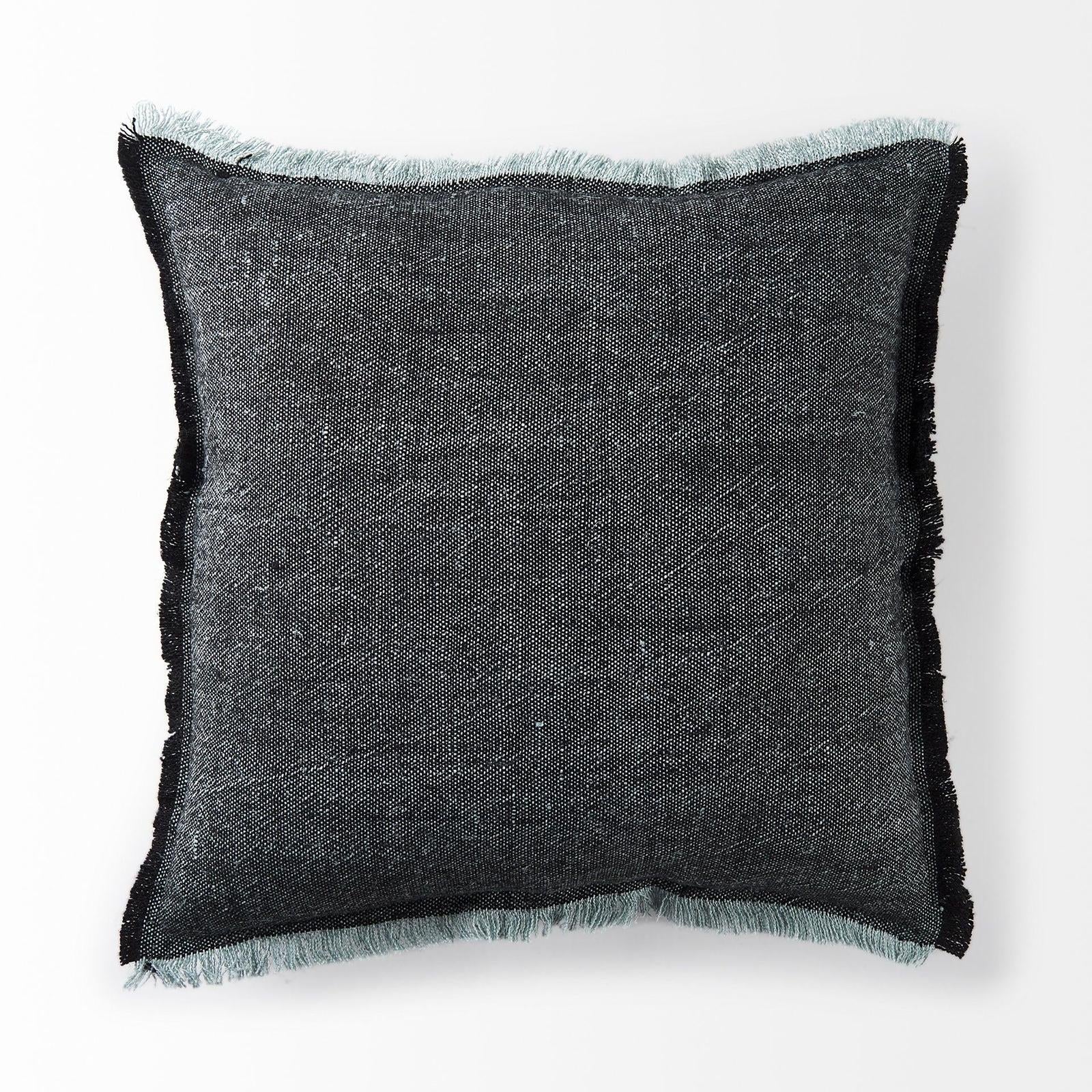 Mercana Malia Black and Teal Fabric Fringed Decorative Pillow Cover