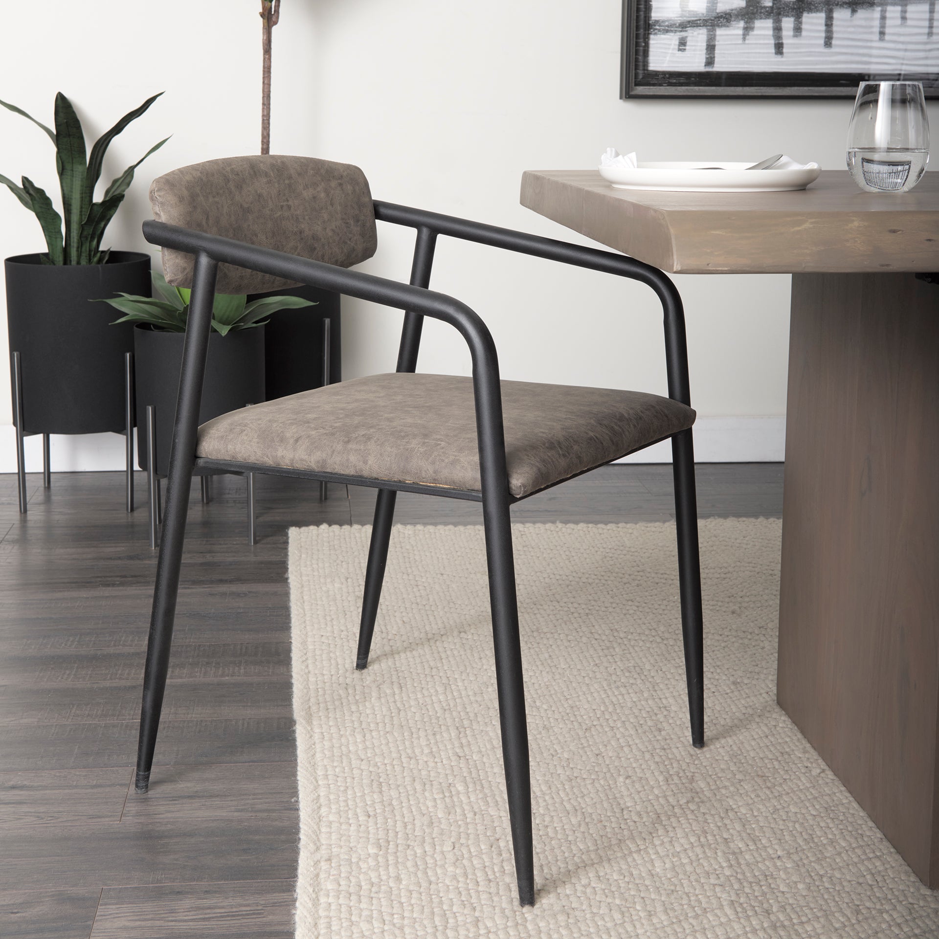 Mercana Langston Brown Faux-Leather Seat Black Iron Frame Dining Chair