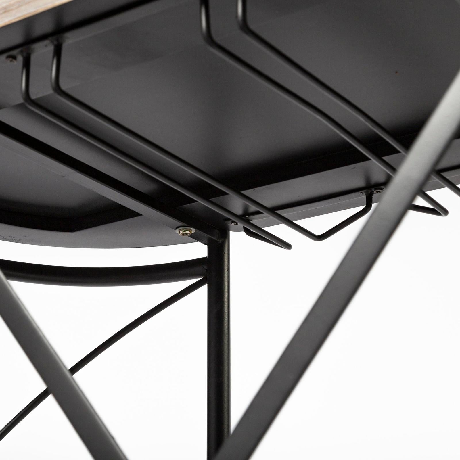 Mercana Marlon Black Metal Frame Two Tier Shelves w/Stemware Holder Bar Cart Clearance