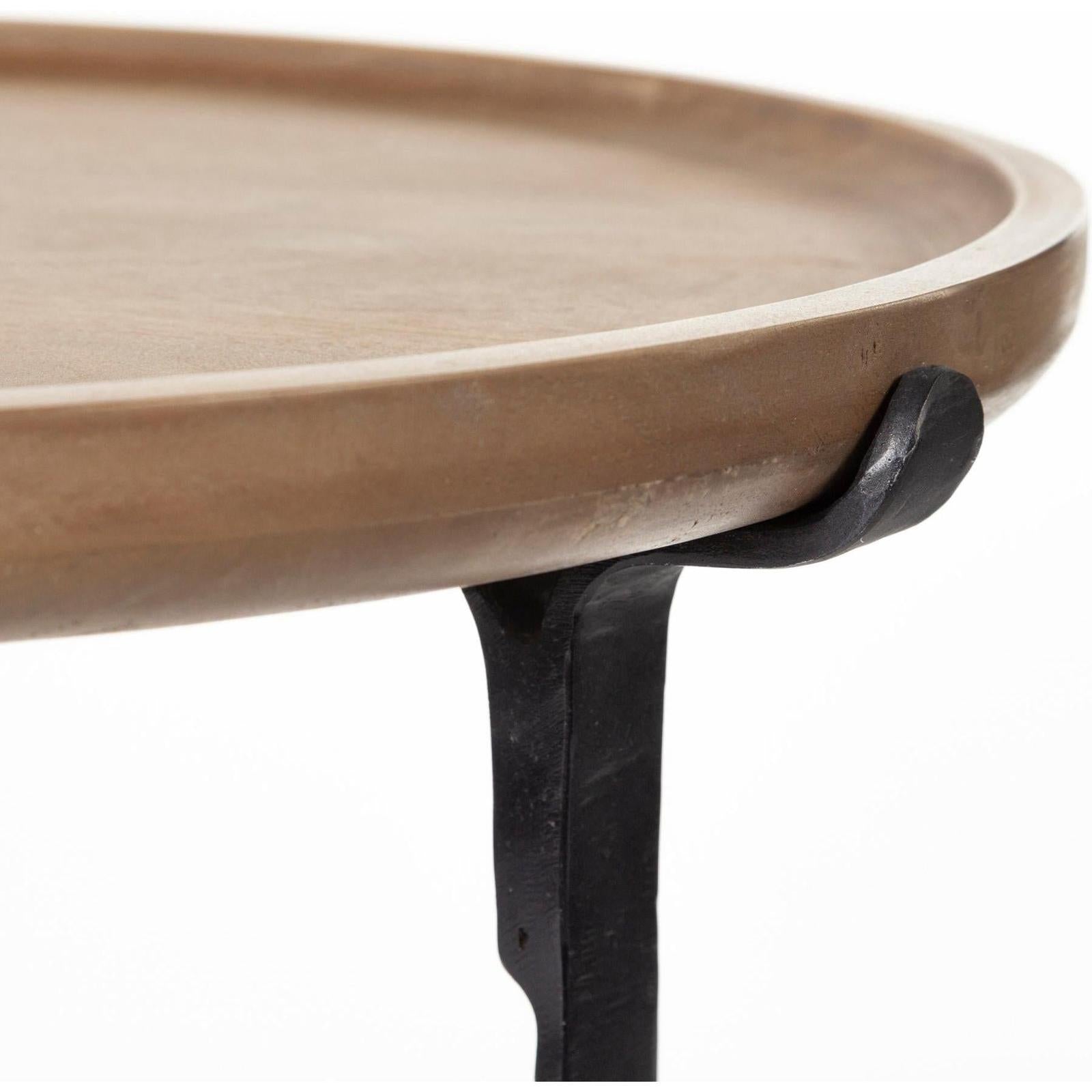 Mercana Helios Round Brown Solid Wood Iron Base Nesting End/Side Tables - Set of 2