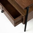 Mercana Glenn Dark Brown Wood w/ Black Iron Frame, Rectangle 3 Drawers Coffee Table