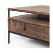 Mercana Glenn Dark Brown Wood w/ Black Iron Frame, Rectangle 3 Drawers Coffee Table