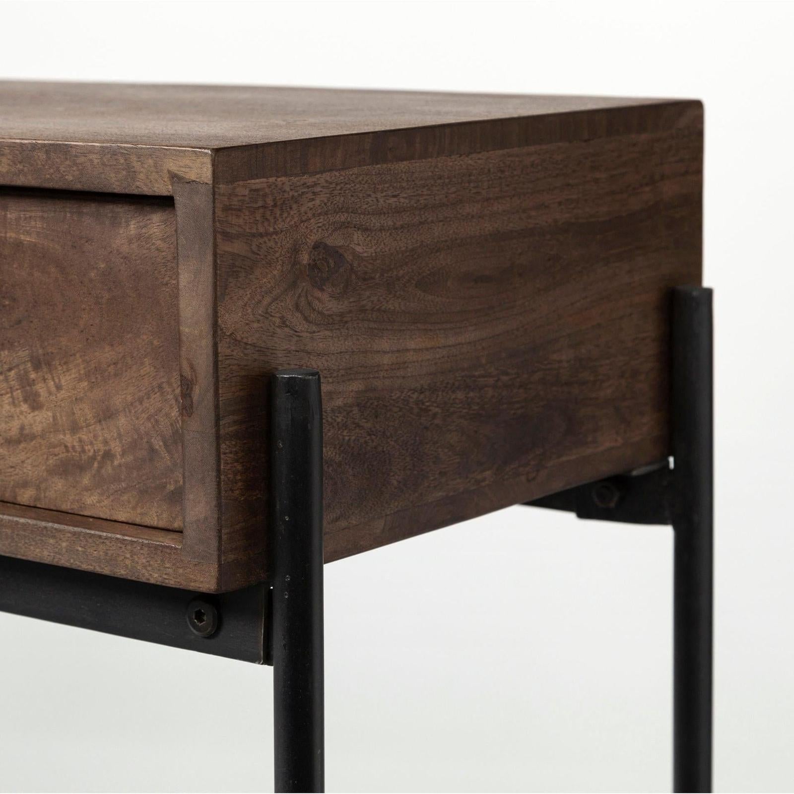Mercana Glenn Dark Brown Wood w/ Black Iron Frame 4 Drawer Console Table