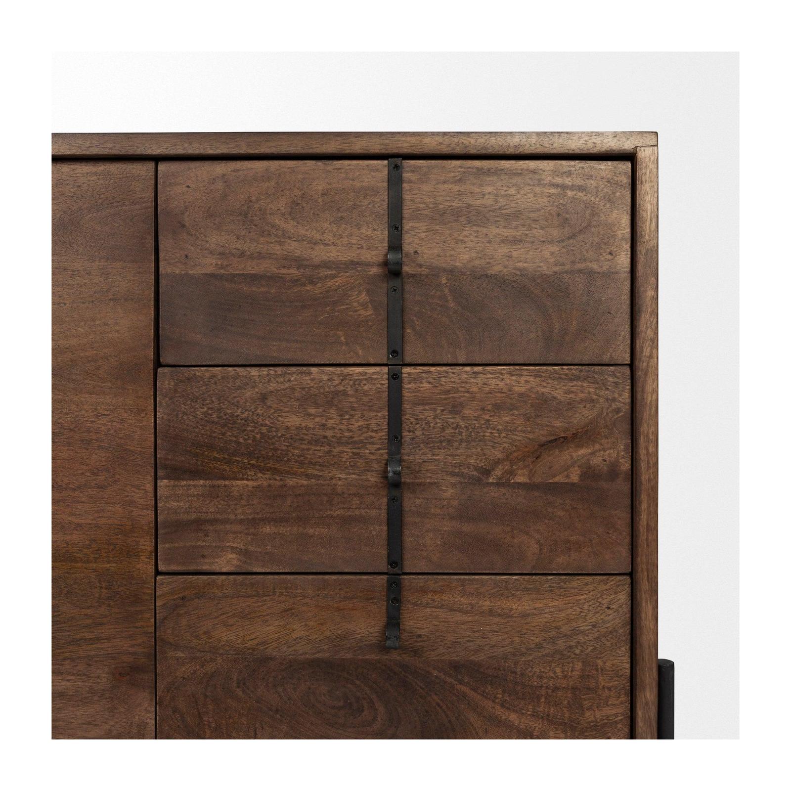 Mercana Glenn Dark Brown Wood Frame w/ Black Iron Accent, 6 Drawer, 2 Door Cabinet Sideboard