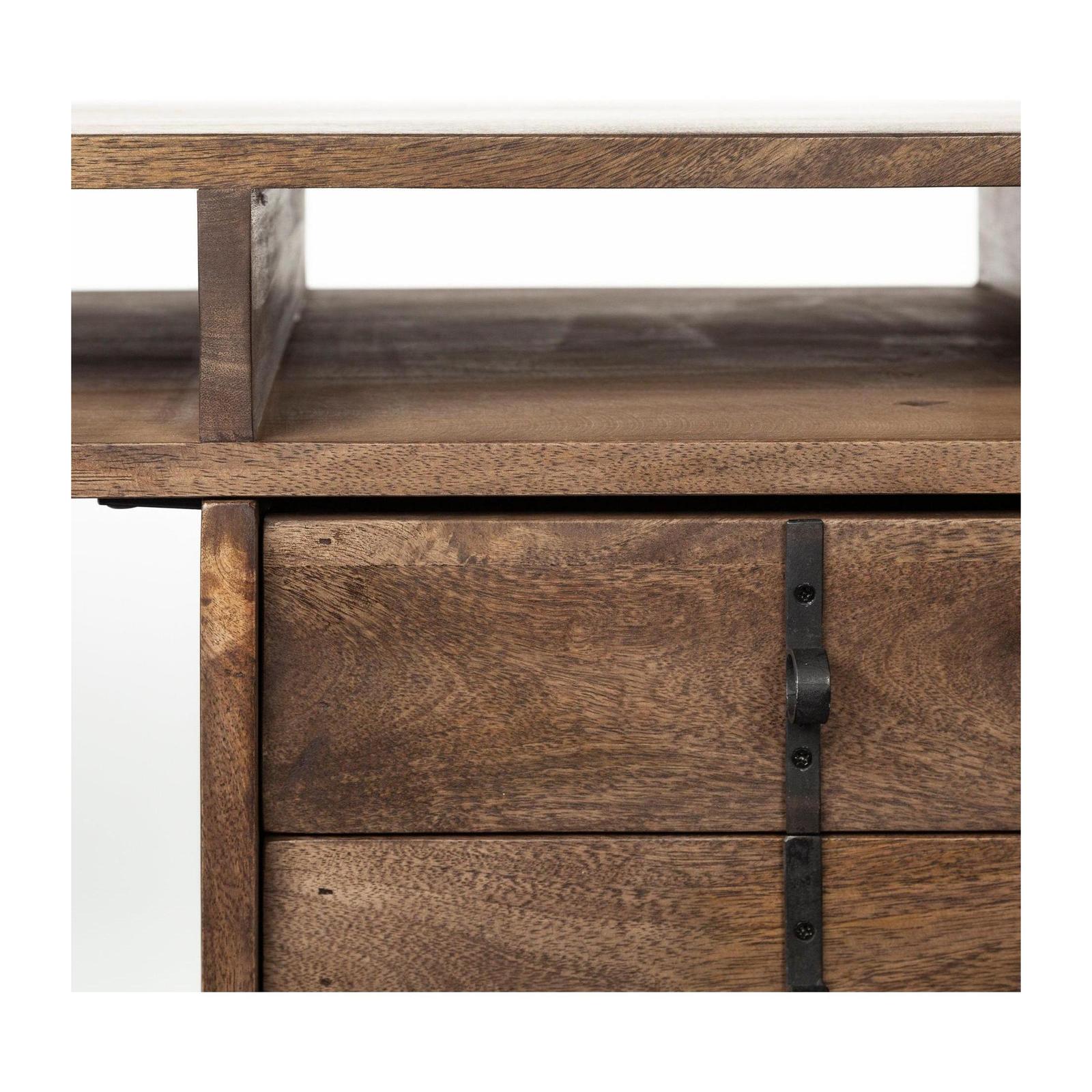 Mercana Glenn Dark Brown Wood w/ Black Iron Frame, 3 Drawer Office Desk