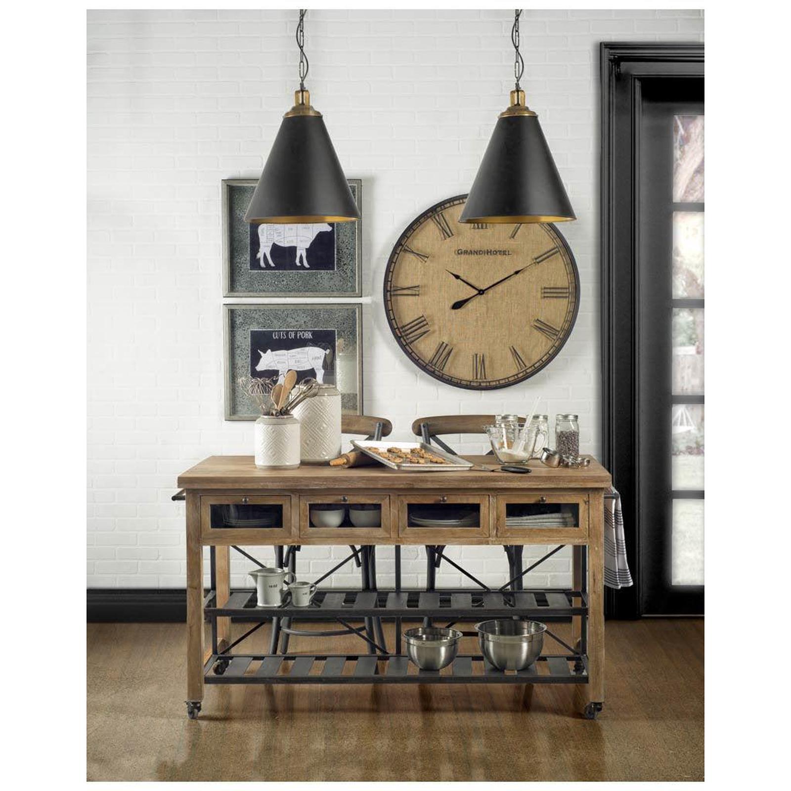Mercana Stuart I Brown Solid Wood Top Two-Tier Black Metal Rolling Kitchen Island