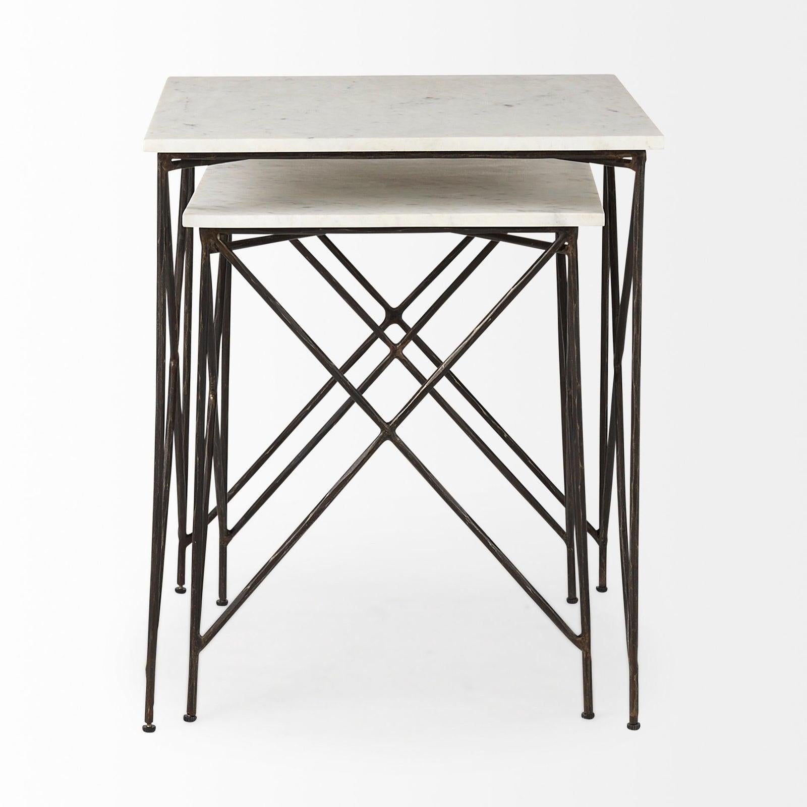 Mercana Lorlei White Marble Top W/ Gray Iron Legs End and Side Table Clearance