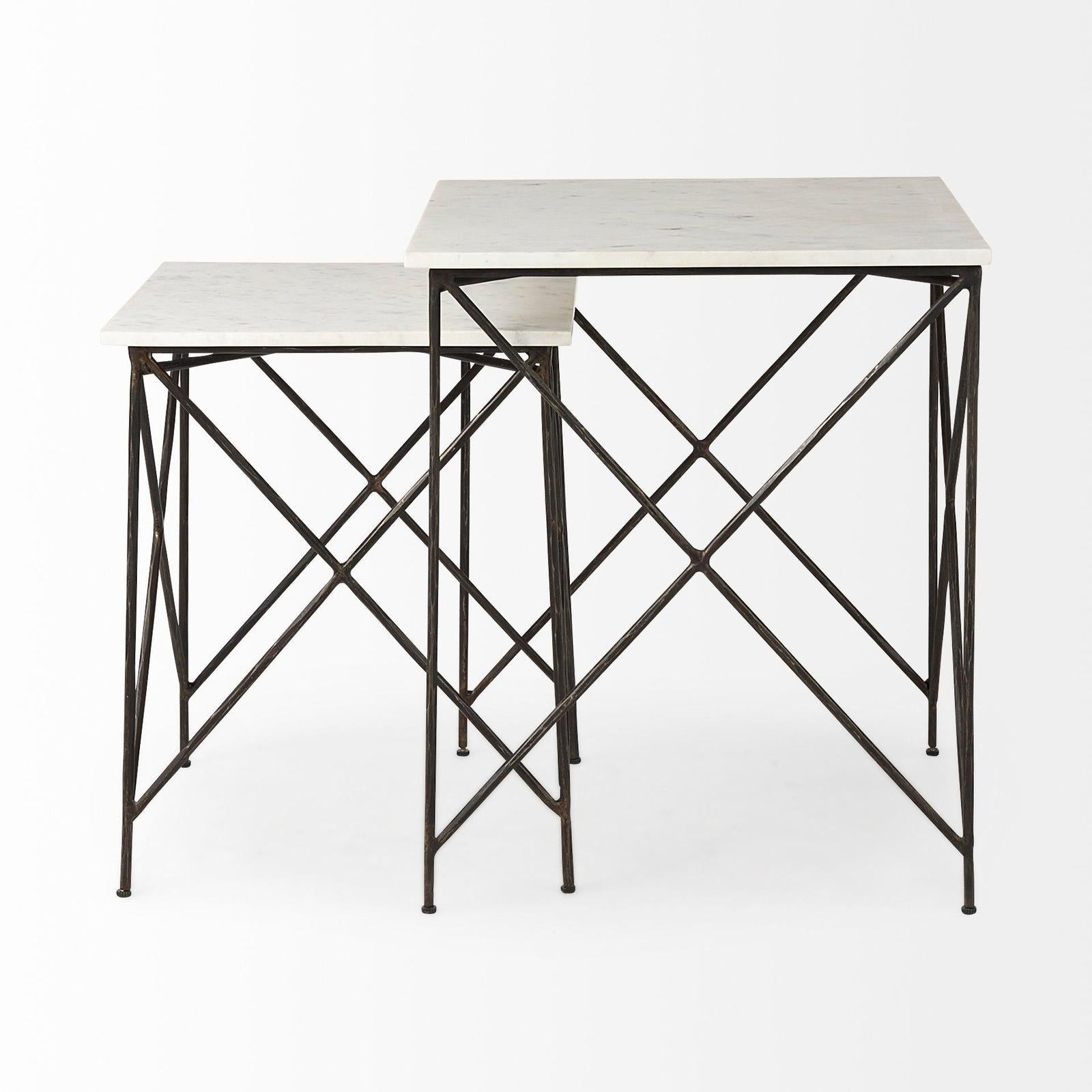 Mercana Lorlei White Marble Top W/ Gray Iron Legs End and Side Table Clearance