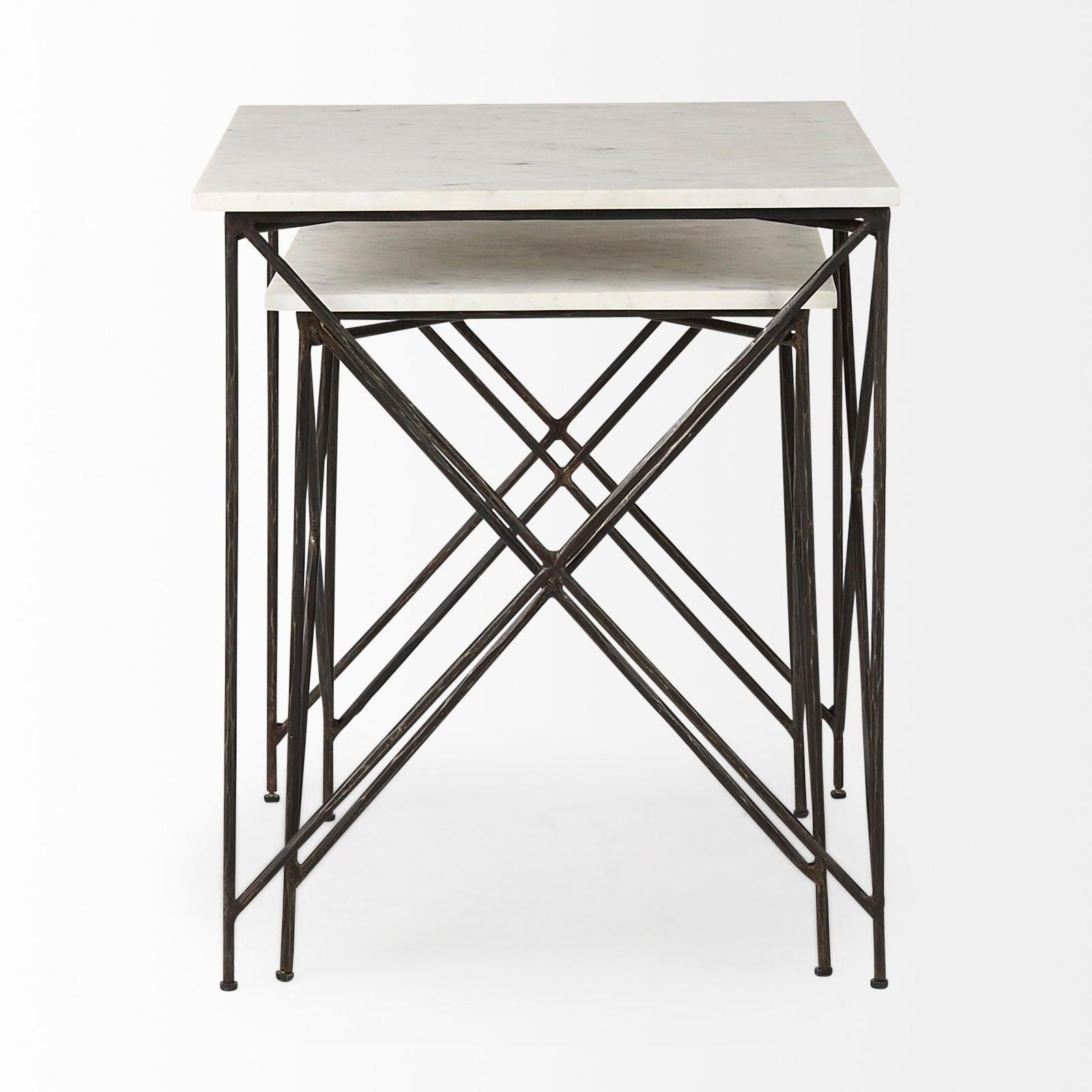 Mercana Lorlei White Marble Top W/ Gray Iron Legs End and Side Table Clearance